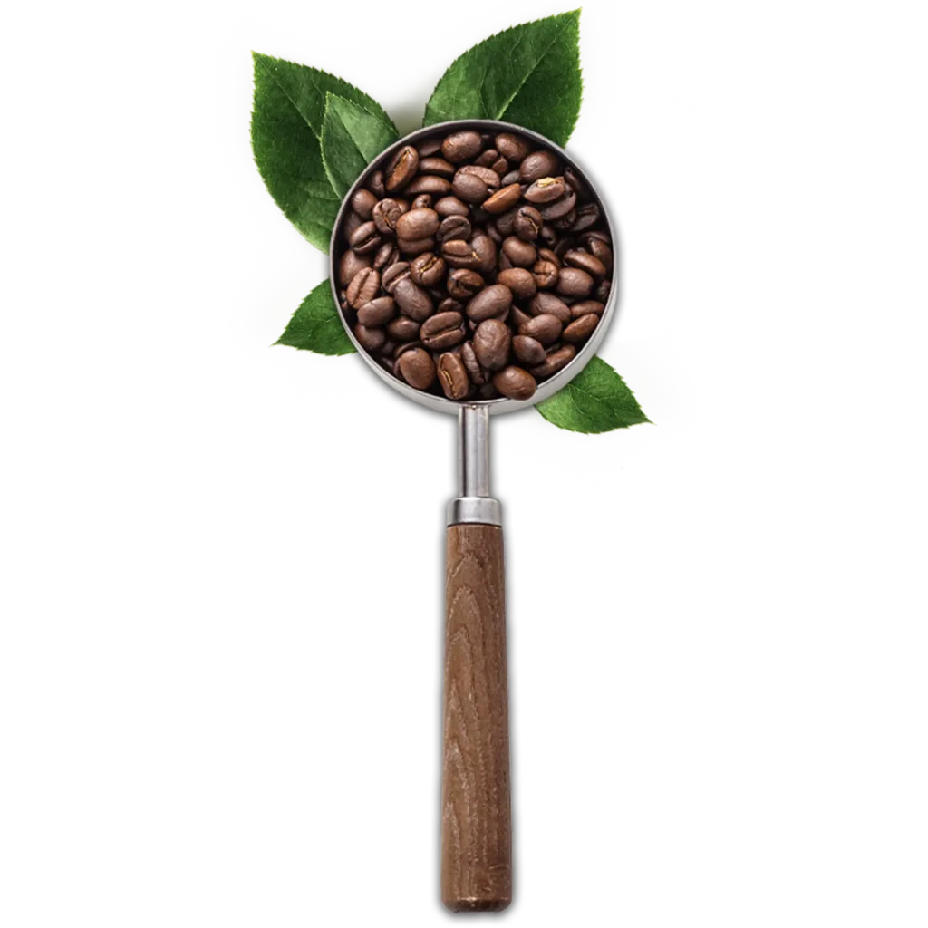 Portafilter med kaffebønner og blade